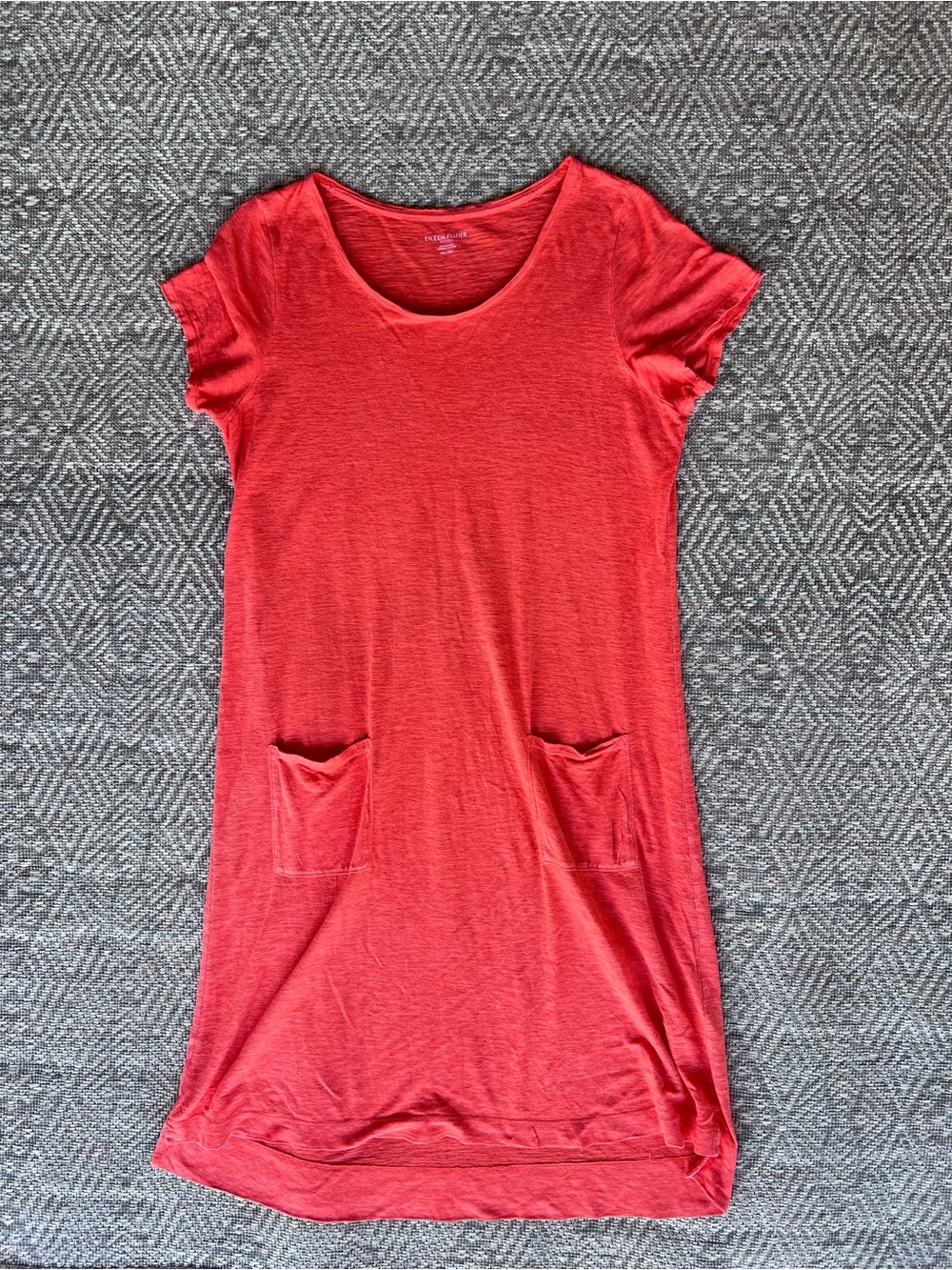 Eileen‎ Fisher PM Orange Hemp Cotton Shift Dress Short Sleeve Pockets Petite